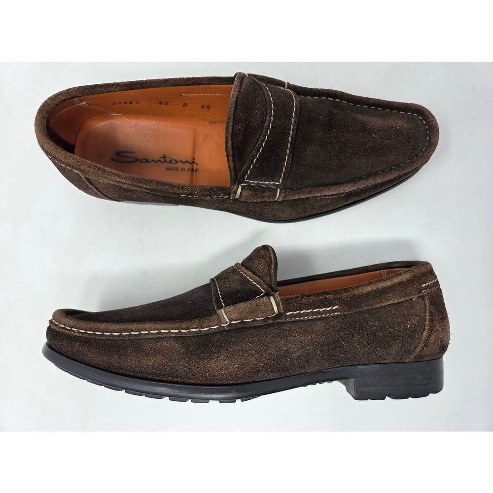SANTONI BROWN SUEDE DRESS LOAFER MENS SIZE 8.5 MADE IN ITALY